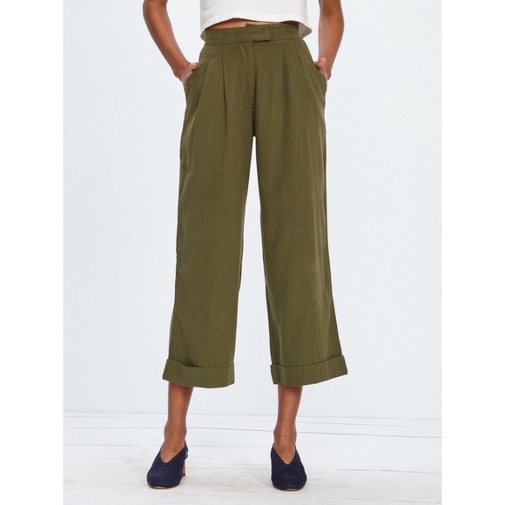 Ali Golden Raw Silk Olive Trousers